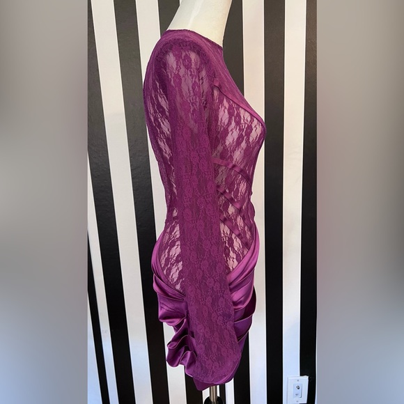 Purple Satin and Lace Backless Mini Dress - NWT - Picture 5 of 9